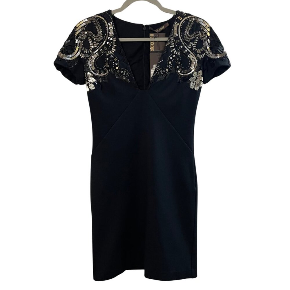 Roberto Cavalli NWT Beaded Bodycon Mini Dress Deep V Luxury Party Dress US 4